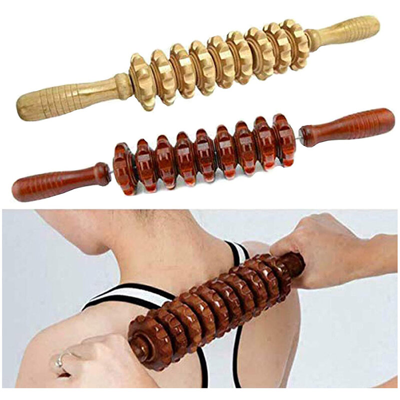 Rouleau de massage en bois pour la détermination de la cellulite, 9 tours, blasters, point de certes, libération musculaire manuelle, masseur à anciers