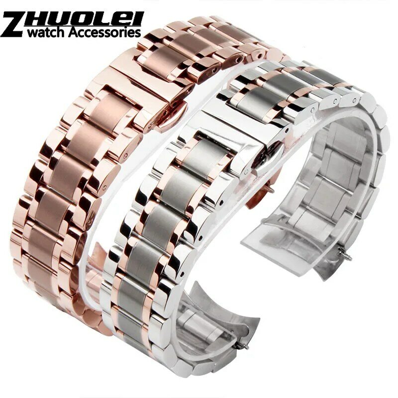 Curved end stainless steel watchband bracelet watch straps 16mm 17mm 18mm 19mm 20mm 21mm 22mm 23mm 24mm steel banding bracelet