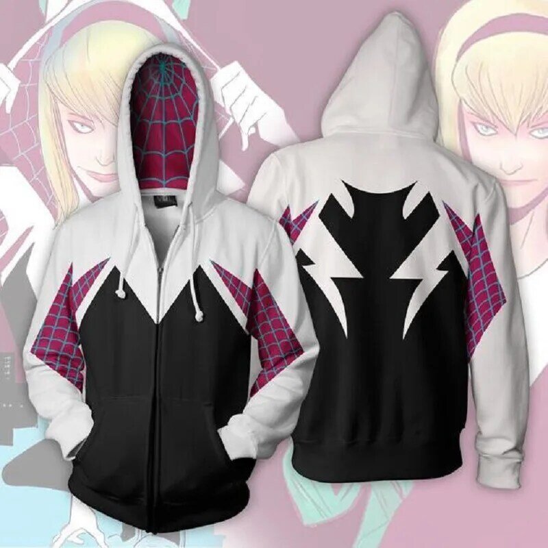 Spider Gwen Stacy Hoodie Kimonos for Women Men Cosplay Costume Hooded Pullover Streetwear Adult Halloween Party Cloak