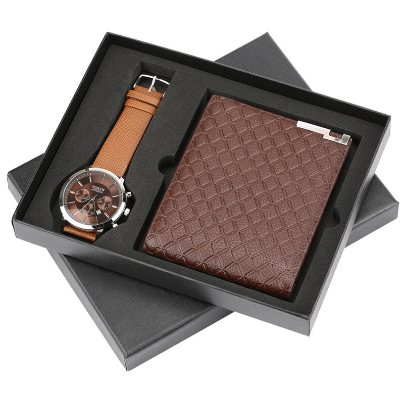 Relógio de couro masculino, conjunto de relógios para homens de negócios, porta cartão de crédito, carteira, exclusivo para homens, boyfriend, pai, pai, esposa