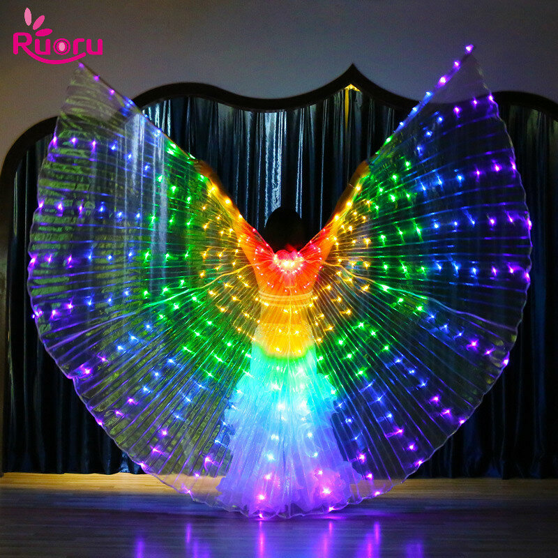 Ruoru arco-íris cor alas ângulo led asas adulto traje led circo luz led trajes luminosos festa mostrar asas isis dancewear