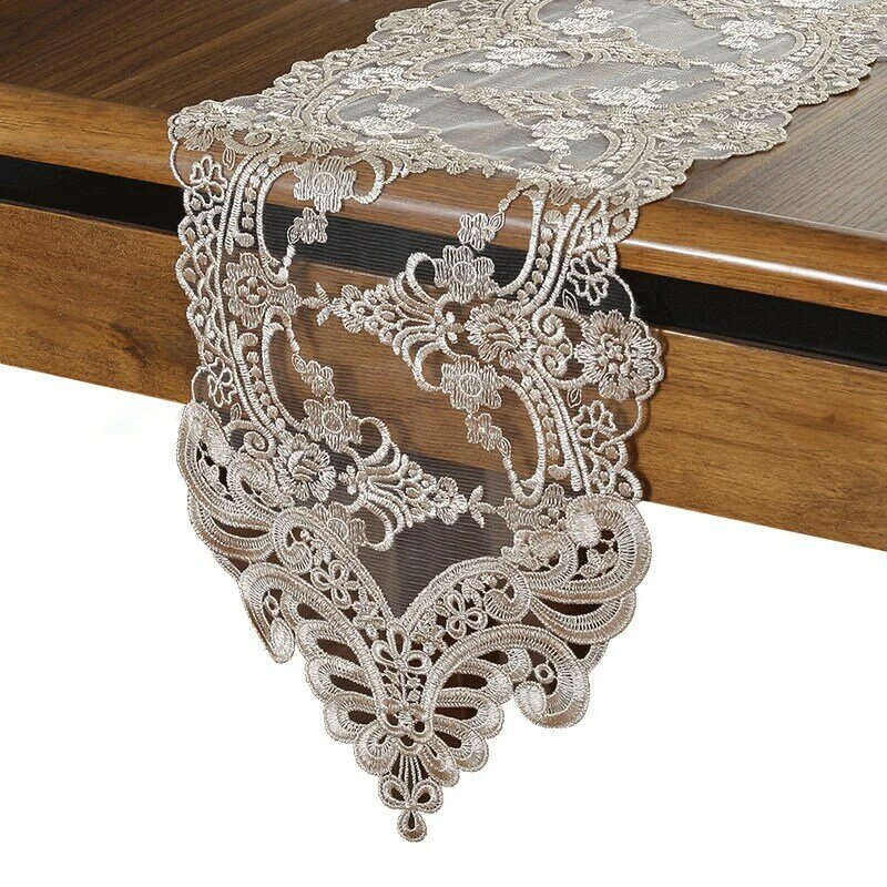 Exquisite Tüll Spitze Bestickt Tisch Läufer Matten Flagge Europäischen Stil Schreibtisch Tischset Bordado Weihnachten Hochzeit Dekoration