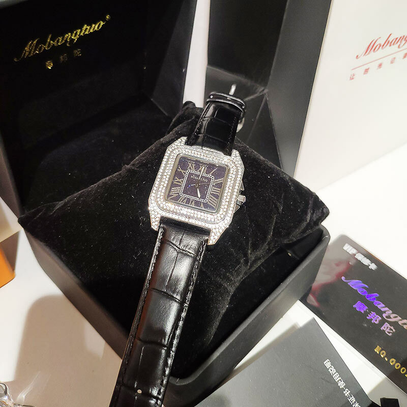 Vierkante Crystal Vrouwen Horloges Quartz Fashion Top Merk Luxe Starry Dames Horloge Met Strass Originele Horloge Voor Vrouwen