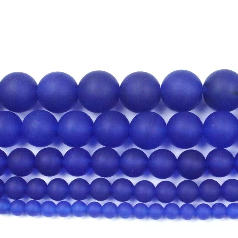 Batu Alami Matte Biru Tua Giok Kalsedon Bulat Longgar Manik-manik Spacer untuk Membuat Perhiasan Diy Gelang 4 6 8 10 12Mm 15''