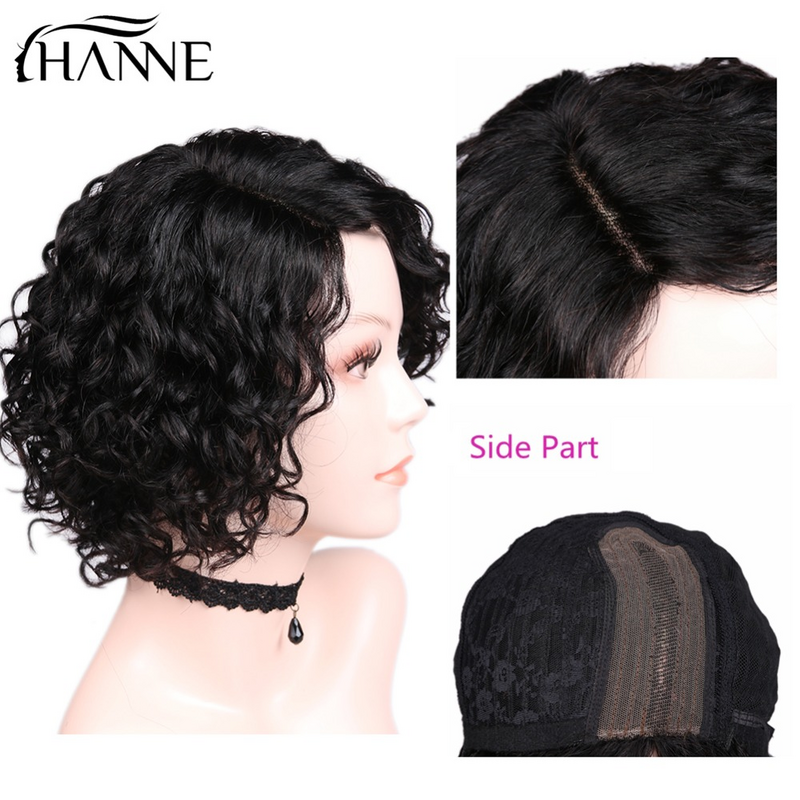HANNE Short Curly Bob Remy Wig Brazilian Human Hair L Part Human Hair Wigs perruque cheveux humain Wave Wigs 1B#/30#/99J Color
