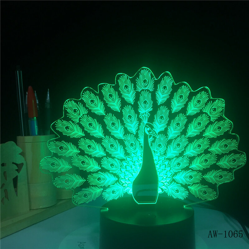 الطاووس ديسجين ثلاثية الأبعاد مصباح LED ليلة ضوء جو ليلة مصباح USB 7 ألوان تغيير LED أضواء اللمس للحزب إضاءة زينة AW-1065