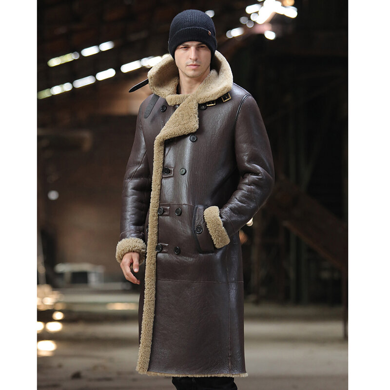 Abrigo de piel de oveja de lujo para hombre, chaqueta gruesa larga, informal, Formal, de piel auténtica, 5XL, para invierno