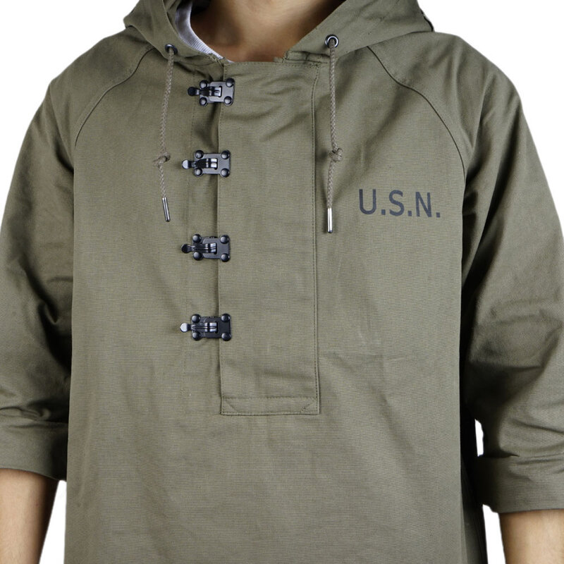 Uniforme de la marine américaine de la seconde guerre mondiale, manteau rétro à boutons métalliques, veste à capuche Smock, costume de pont vert de l'armée