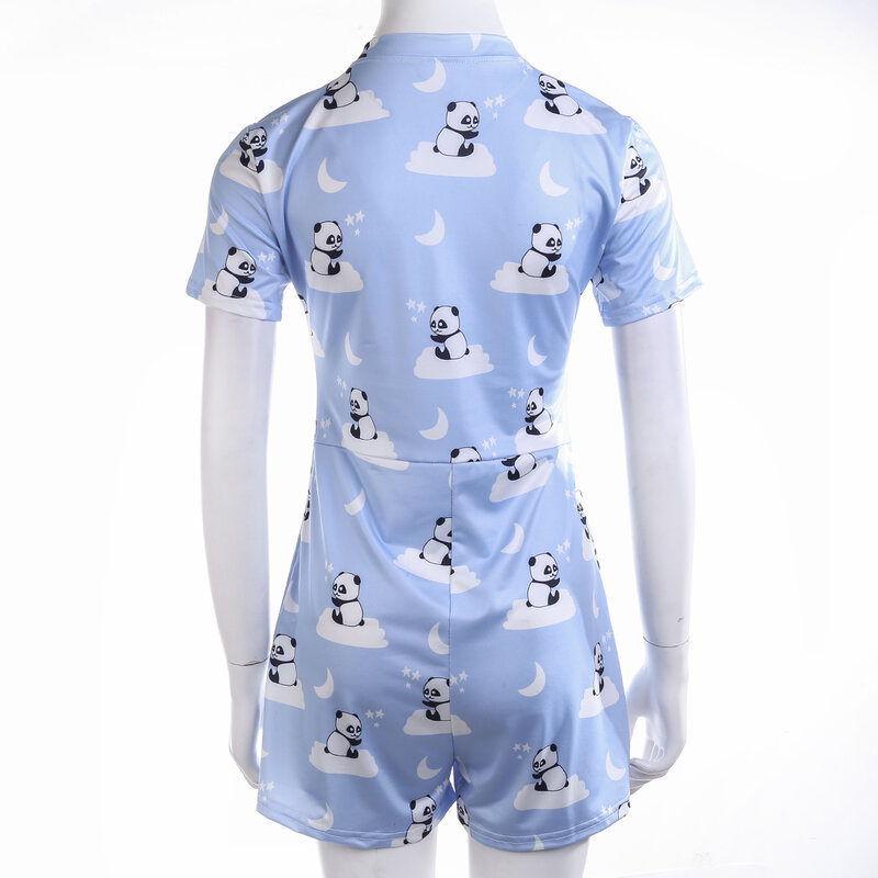 Female Short Sleeve Printed Home Clothing Nightwear Floral Print V-Neck Jumpsuit New Bodysuit Pajamas for Girls