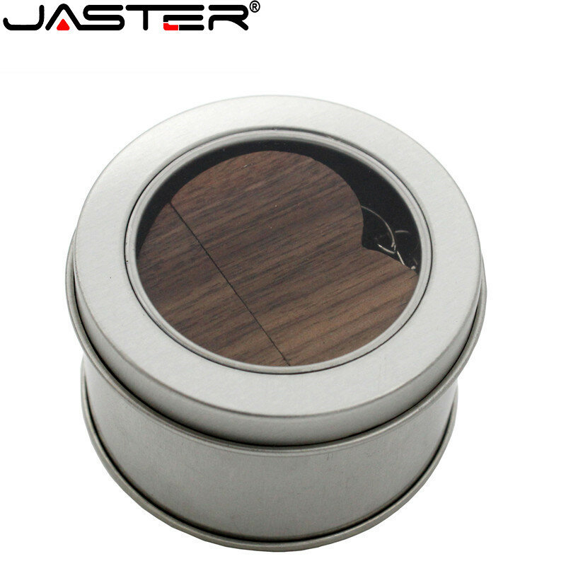 JASTER شحن شعار خشبية على شكل قلب هدية + صندوق معدني USB فلاش محرك 2.0 64GB 32GB 16GB 8GB U القرص التصوير هدايا الزفاف