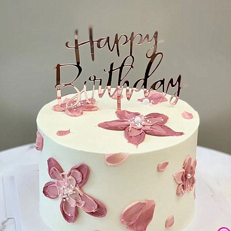 Hiasan Atas Kue Ulang Tahun Akrilik Rose Gold Selamat Ulang Tahun Makanan Penutup Dekorasi Kue untuk Pesta Baby Shower Perlengkapan Memanggang Kue