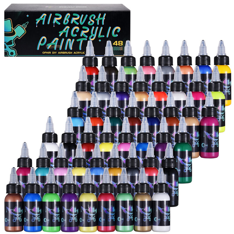 OPHIR 48สี Airbrush ชุดสีอะคริลิค DIY Pigment Ink Kit สำหรับรุ่นรองเท้าหนังภาพวาด Craft Supply 30ML/ขวด TA005