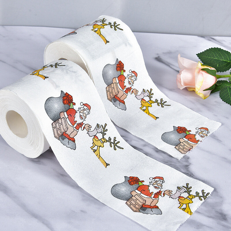 Kertas gulung seri pola Natal, cetakan lucu, kertas Toilet, dekorasi untuk rumah, baru