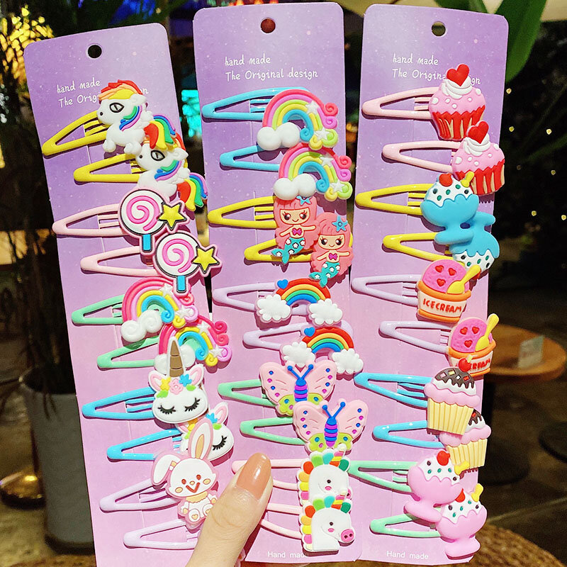 Horquillas de unicornio de helado de dibujos animados para niñas, pinzas para el cabello encantadoras, pasadores, diadema, accesorios para el cabello de moda, 10 piezas por juego, nuevo