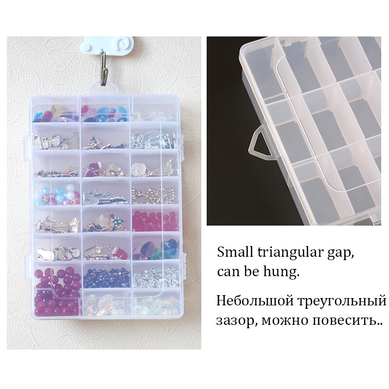 Contenitore regolabile per vano portagioie in plastica trasparente per scatola per orecchini con perline per custodia rettangolare per gioielli