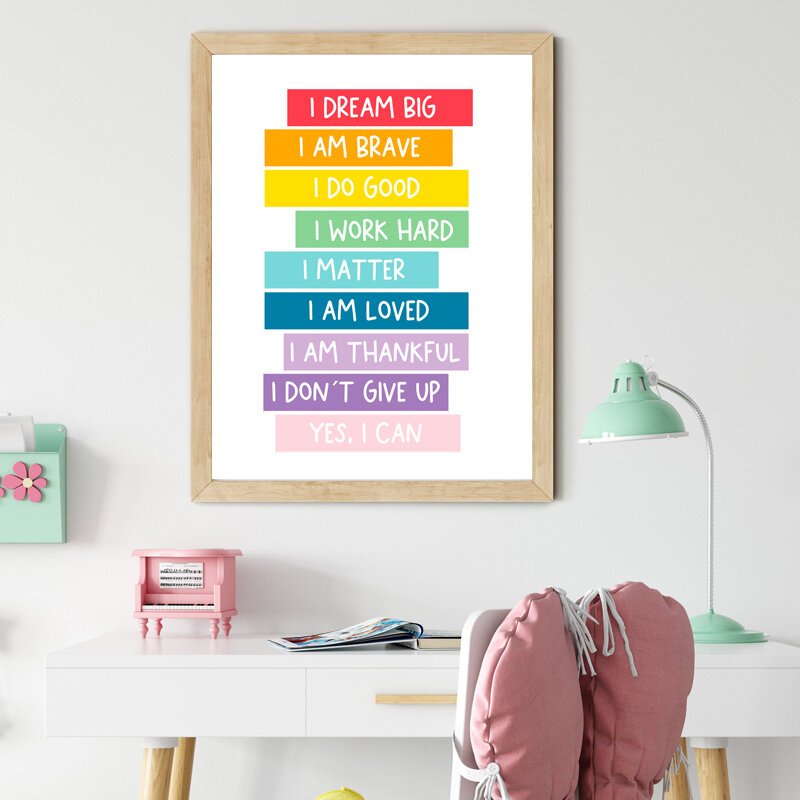 Positive Affirmation Art Prints for Kids, Poster, Self Confidence, Classroom Decor, Quotes Canvas Painting, Wall Art Pictures
