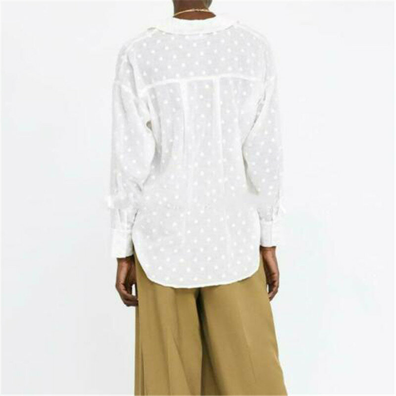 Blusa de manga larga para mujer, camisa elegante de lunares, color blanco, moda urbana