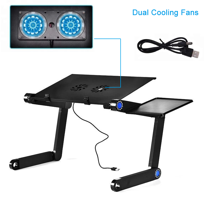 Alumínio ajustável Computer PC Desk, Suporte de mesa portátil portátil, Suporte para laptop de escritório com mouse pad, 360 graus