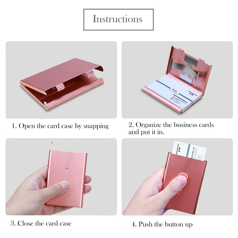 New Stainless Steel Business Card Holder Hand-Push 15 pcs Name Cards Organizer Portable Card Box Case for Men & Women