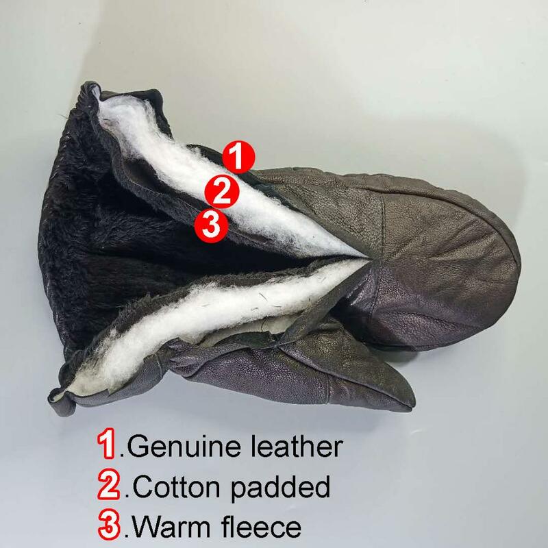 New Unisex Winter Warm Genuine Leather Mittens for Men Women 3 Layers Thick Sheep Leather Fleece Gloves Men's Outdoor Mittens