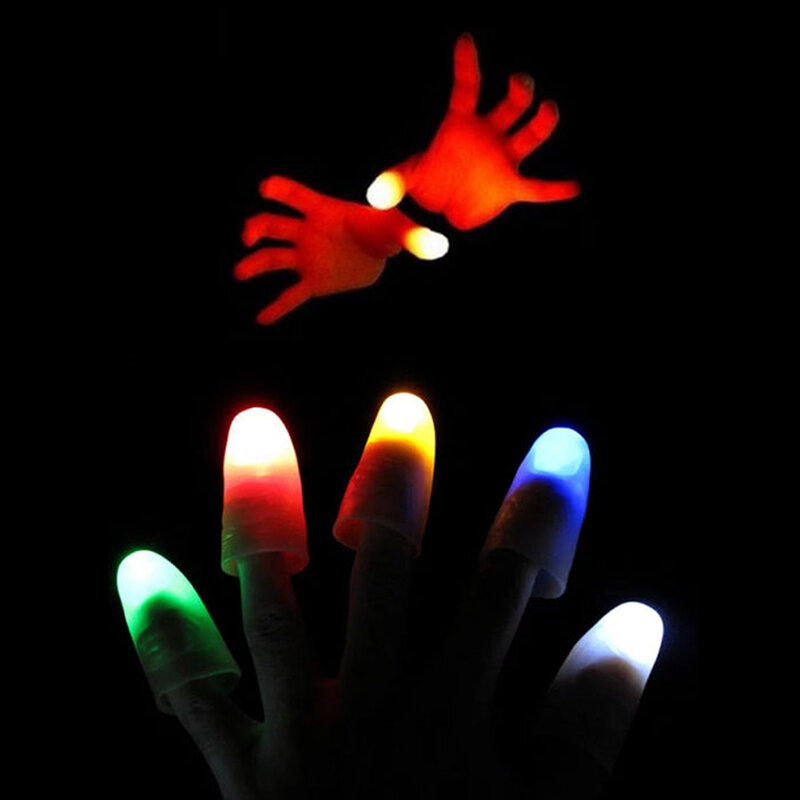 رائجة البيع 2 قطعة ماجيك مصباح LED فائق السطوع تضيء الإبهام الأصابع خدعة تظهر ضوء عن قرب تضيء اللعب