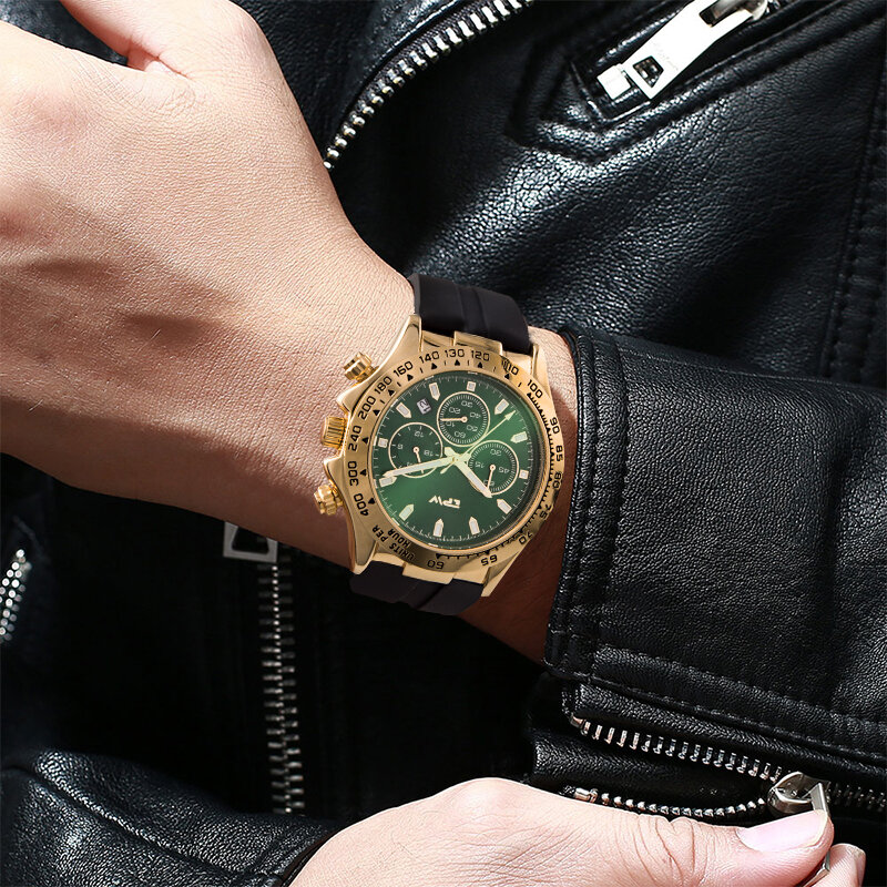 Cronografo da uomo in oro rosa orologi al quarzo cinturino in caucciù di Silicone regalo Relogio Masculino di lusso leggero