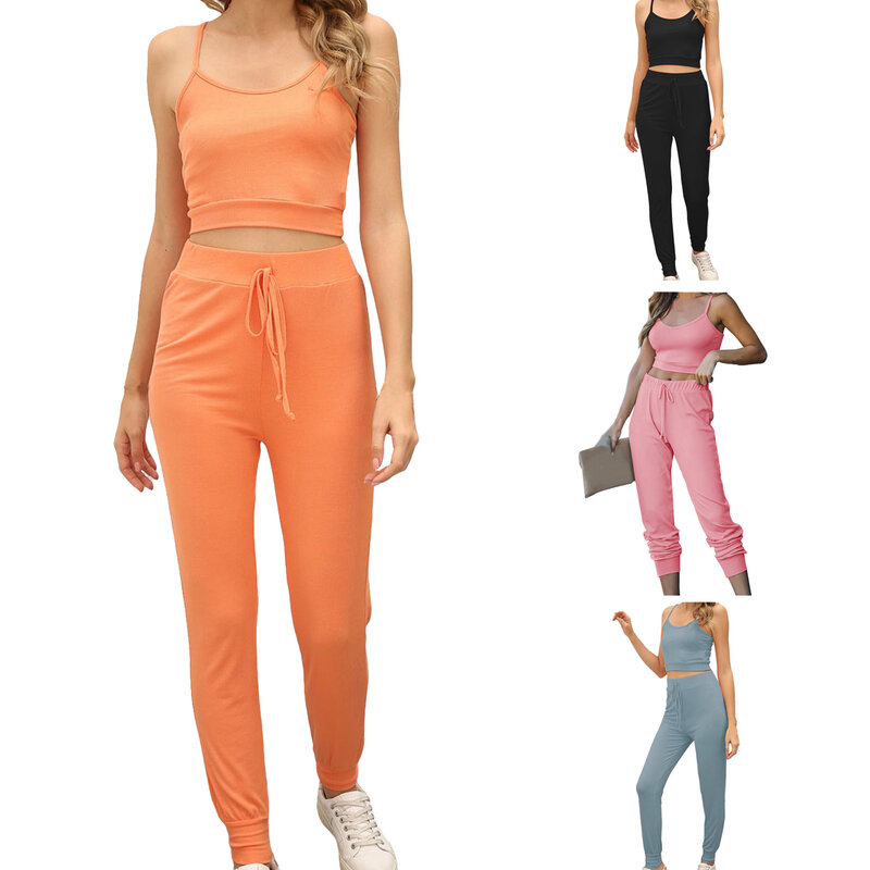 Senhoras roupas esportivas confortável moda feminina terno esportivo feminino suspender calças lazer esportes cor sólida yoga estilo terno