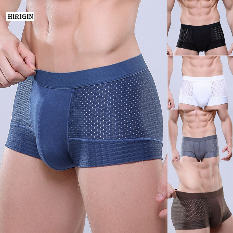 Nowe seksowne męskie bawełniane oddychające siatkowe bokserki z gąbką uwypuklającą kalesony Plus rozmiar L-3XL