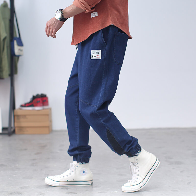 Calça jeans masculina casual, azul, japonesa, moda de rua, 2020, cargo, harajuku, casual, jogger