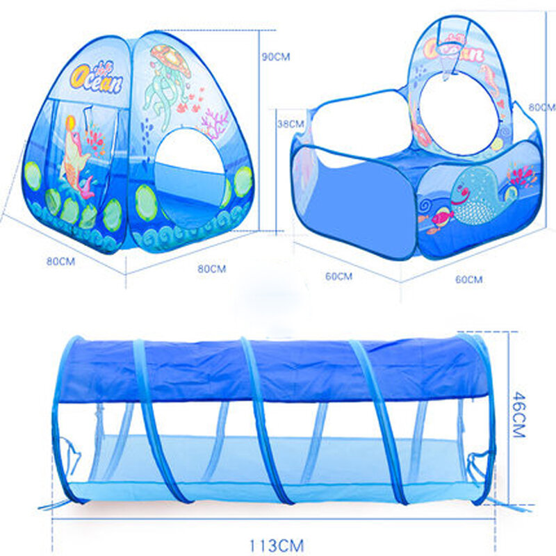 3 in 1 Portable Children's Tent Toy Ball Pool Ocean Children Tipi Tents Crawling Tunnel Pool Ball Pit Baby Tents House Kids Tent