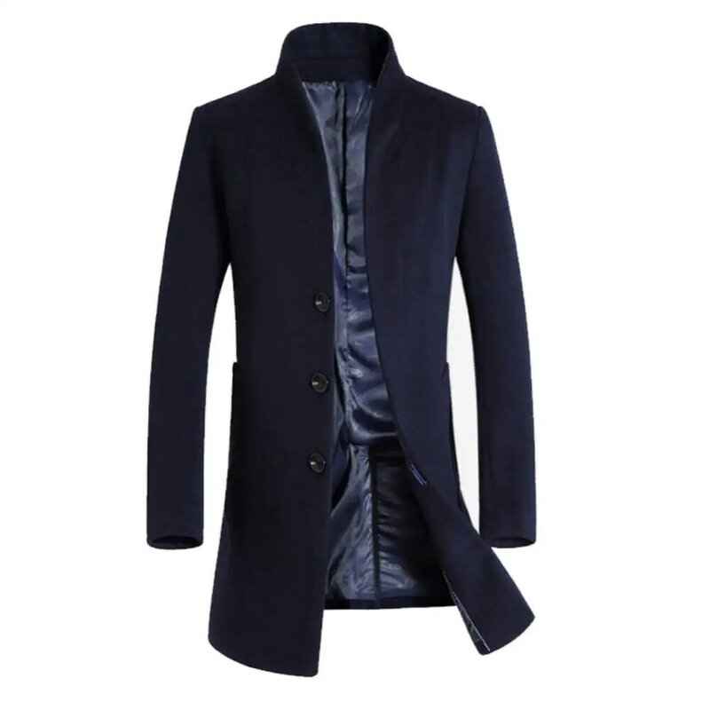 New Men Winter Warm Solid Color Woolen Trench Coat Outwear Overcoat Long Jacket