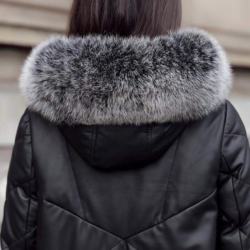 Женская куртка из искусственной кожи на осень и зиму, Женское пальто из искусственного меха, длинное кожаное пальто с меховым воротником, женская верхняя одежда 5XL Y767