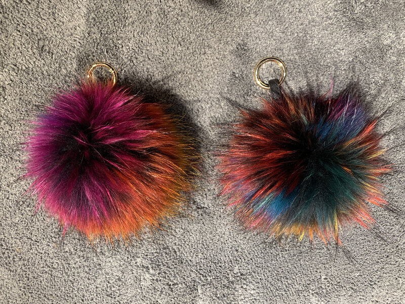 Large Raccoon Fur Ball Keychain Plush Bag Pendant Jewelry  Key Holder Chain Pompom Wow Girl  Pompom Bigode