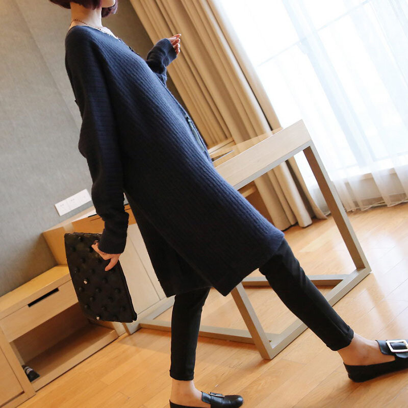Женское длинное платье-свитер berif, свободное платье в Корейском стиле с v-образным вырезом, Осень-зима 2019