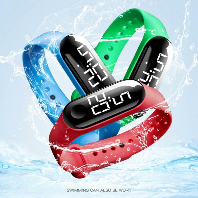 M3 어린이 솔리드 컬러 조절 스트랩 LED 디지털 전자 스포츠 손목 시계 소년 소녀 시계