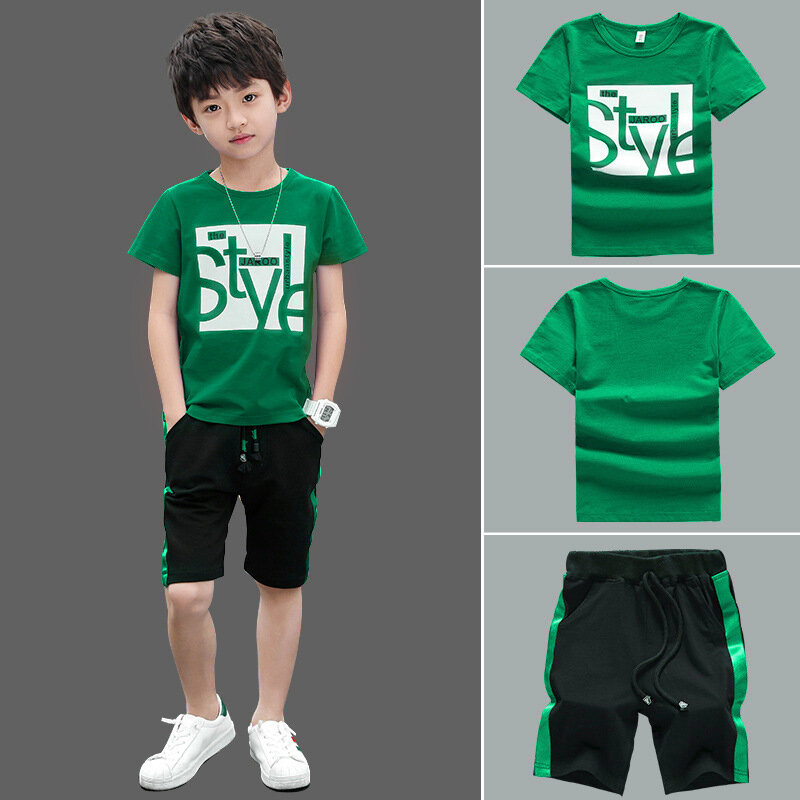Zestaw ubrań dla chłopców z krótkim rękawem T-Shirt + spodnie letnie dzieci chłopiec strój sportowy odzież stroje dla dzieci nastolatek 5 6 7 8 9 10 11 12 lat