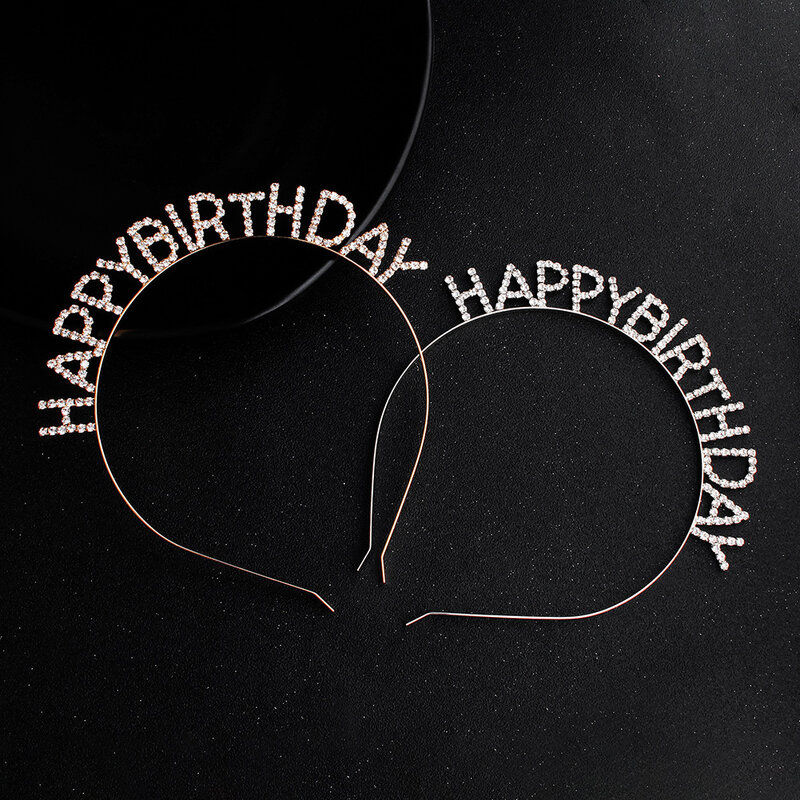 Diadema de decoración con letras de cristal para fiesta de cumpleaños, banda para el pelo para niños, feliz cumpleaños