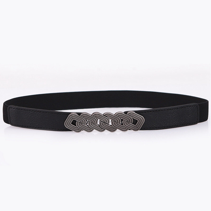 New Design Elastic Waist Belts For Women Fashion Thin Stretch Waistband Lady Vintage Alloy Personality Buckle Narrow Waist Seal