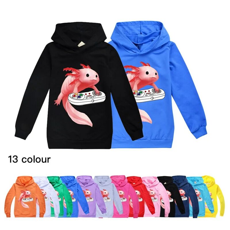 Sweat à capuche imprimé poisson Axolotl pour garçons et filles, t-shirt à manches longues de dessin animé, pull pour enfants, vêtements pour enfants, printemps, automne, drôle