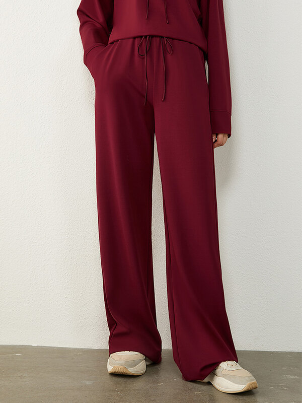 AMII-Sudadera con capucha minimalista para mujer, pantalones holgados con bordado informal, cintura elástica, Otoño, 12040389