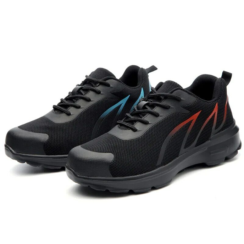 FANAN-zapatos de seguridad transpirables para hombre, zapatillas de trabajo informales, reflectantes, de malla, suela media de acero, talla grande 48