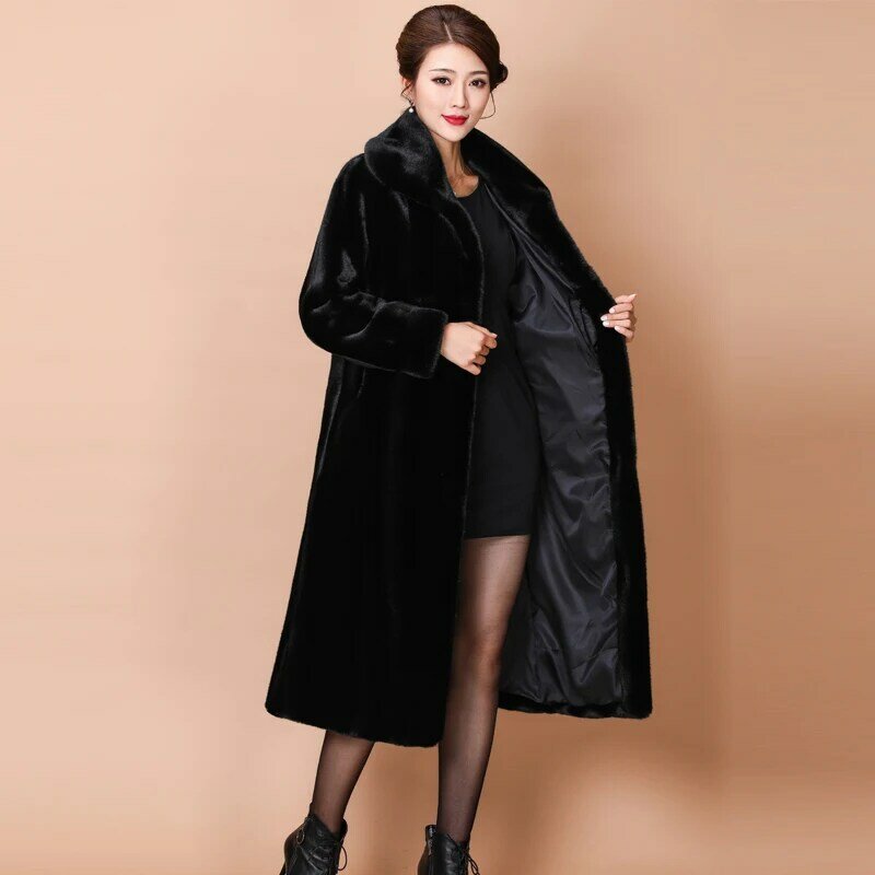 2020 Winter Faux Fur Collar Leather Long Loose Coats Coat Female Jacket Parka Women Fourrure Femme Rabbit Mink  Fashion