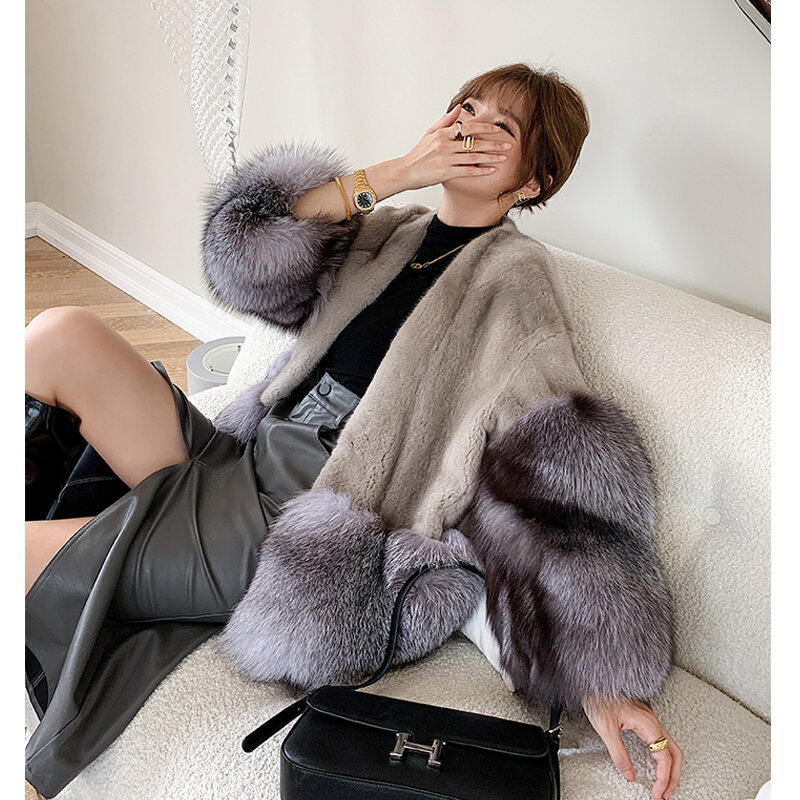 HDHOHR-Casaco Real Fox Fur para Mulheres, 100% Natural Importado, Casacos Curtos Fox Fur, Moda Feminina, Inverno, Novo, 2023