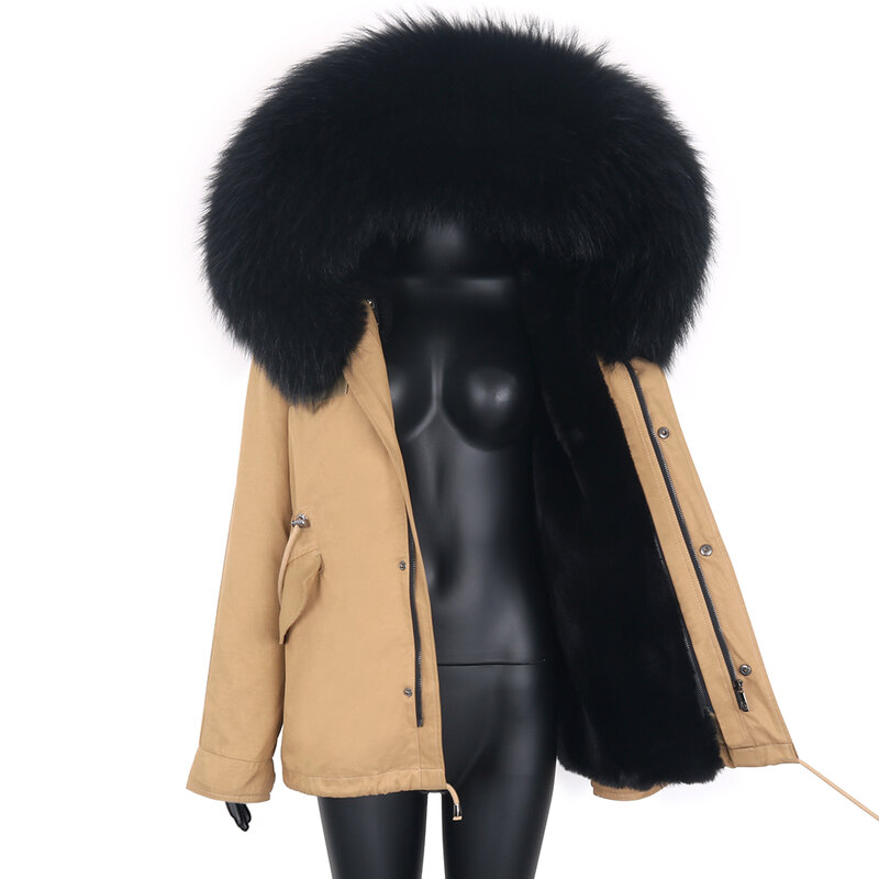 Женская короткая зимняя куртка с воротником из натурального Лисьего меха и подкладкой из искусственного меха, 2022