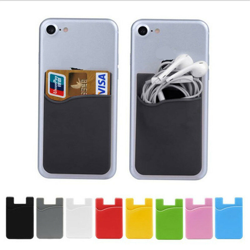 Funda de silicona elástica de dos bolsillos para teléfono móvil, adhesivo Universal para tarjetas de identificación y crédito