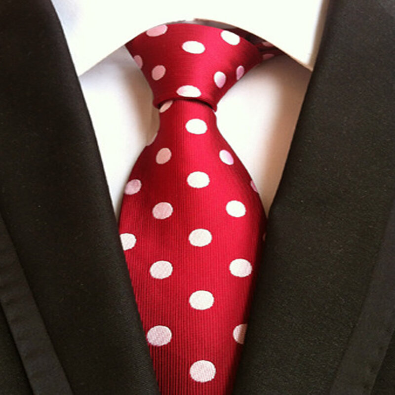 Cravate de fête de mariage pour hommes | Cravate classique à pois, 100% soie, bleu marine rouge Jacquard tissé 8CM