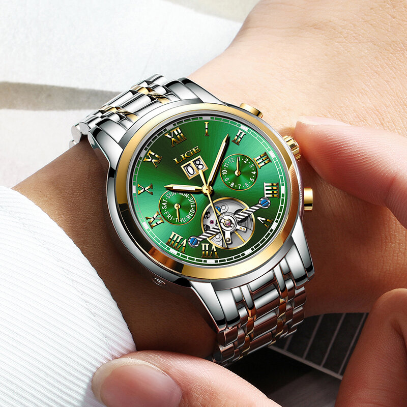 Mens นาฬิกา LIGE Luxury ธุรกิจนักเรียนอัตโนมัตินาฬิกากันน้ำผู้ชายนาฬิกาทหารชายนาฬิกา