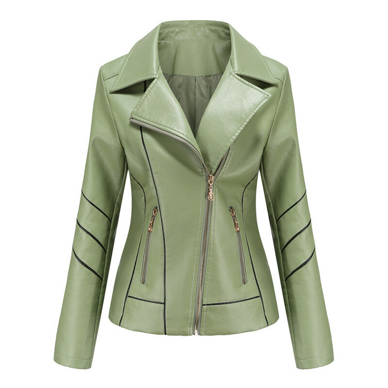 Женская кожаная куртка, весна-осень, женское короткое пальто с отворотом, куртка из искусственной кожи, на молнии, верхняя одежда, мотоциклетная одежда