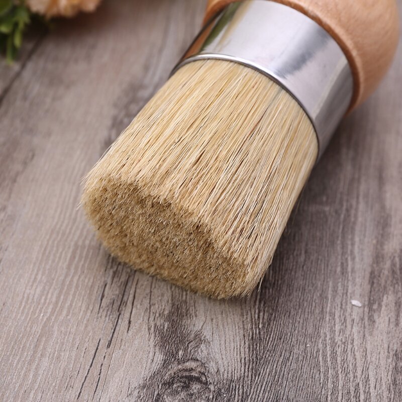 Escova redonda de cera de pintura de giz, ergonômica, cabo de madeira, cerdas naturais, móveis, faça você mesmo, ferramenta de pintura com cera