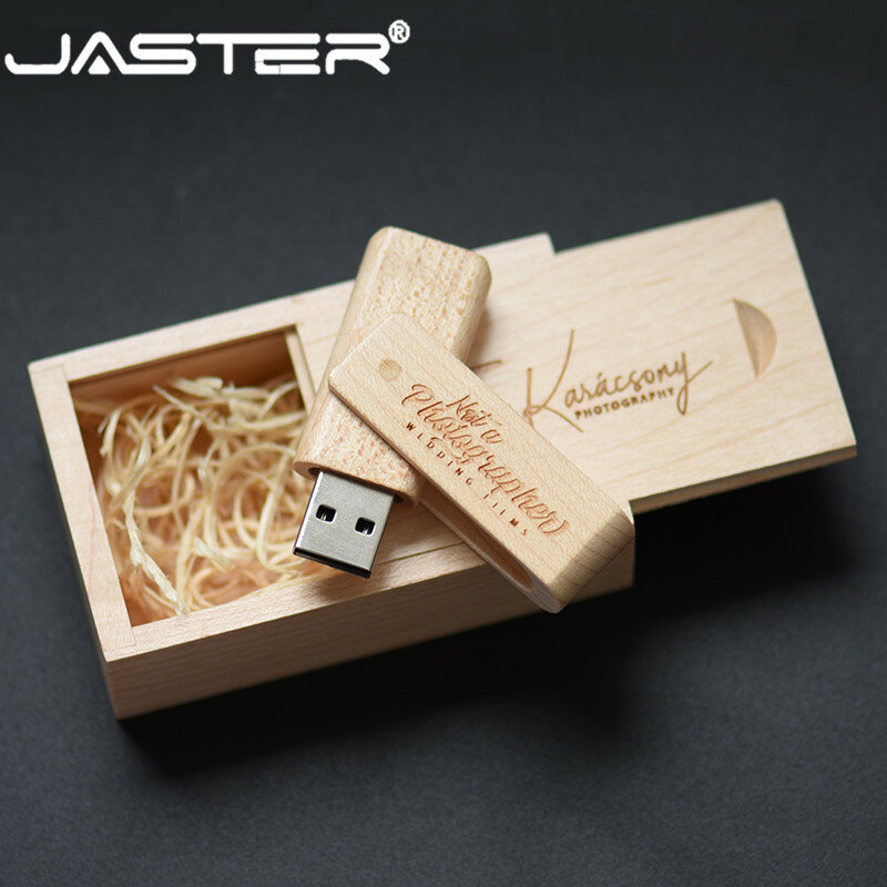 JASTER USB 2.0 wooden rotatable pendrive usb flash drive 4GB 8GB 16GB 32GB 64GB memory stick pen holder custom LOGO wedding gift
